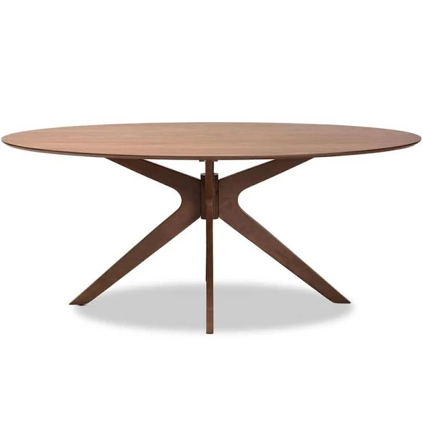 Baxton Studio Monte Walnut Brown Wood 71 Inch Oval Dining Table