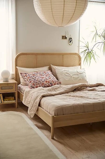 Kieran Cane Platform Bed in Beige King at Urban Outfitters