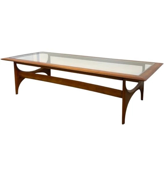 Vintage Mid Century Modern Walnut and Glass Coffee Table by Lane Furniture