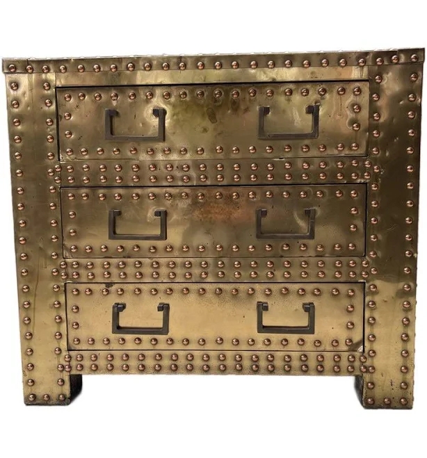 1970s Brass Campaign Style Nightstand in the Style of Sarried