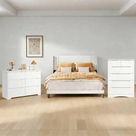 3-Piece Queen Bed Frame with 2 Six-Drawer Dreesers