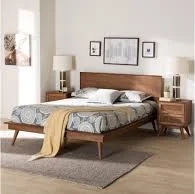 Baxton Studio Melora Walnut Brown Wood and Rattan Size 3-Piece Bedroom Set
