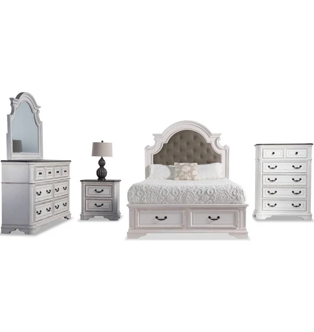 Bob's Discount Furniture Scarlett 5 Piece King White & Oak Bedroom Set