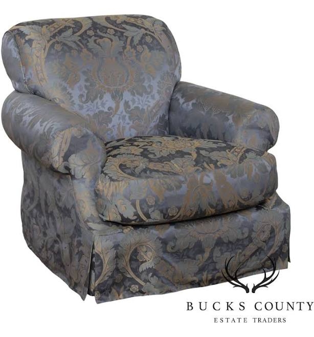 Custom Blue Damask Upholstered Living Room Chair