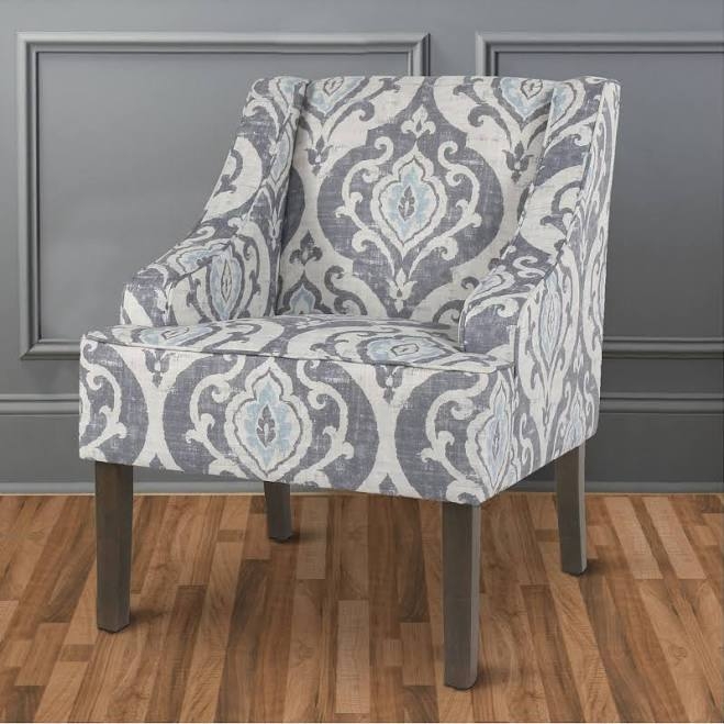 Damask Pattern Upholstered Accent Chair with Swooping Armrests