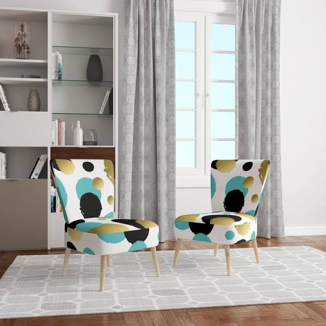 East Urban Home Damask Blue Accent Chair