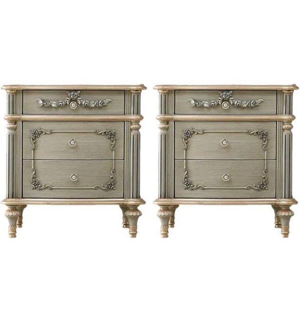 French Country Wooden Nightstand with 3 Drawers