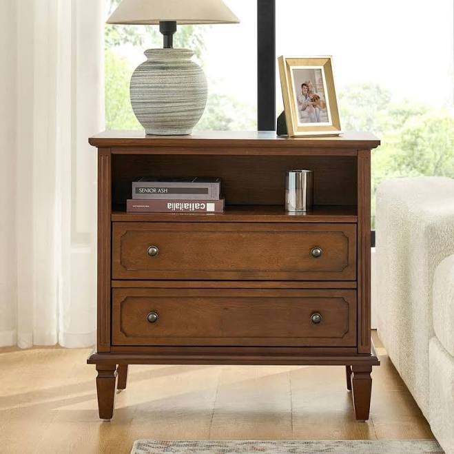 Juiien Traditional Farmhouse 2 Drawers Storage Nightstand