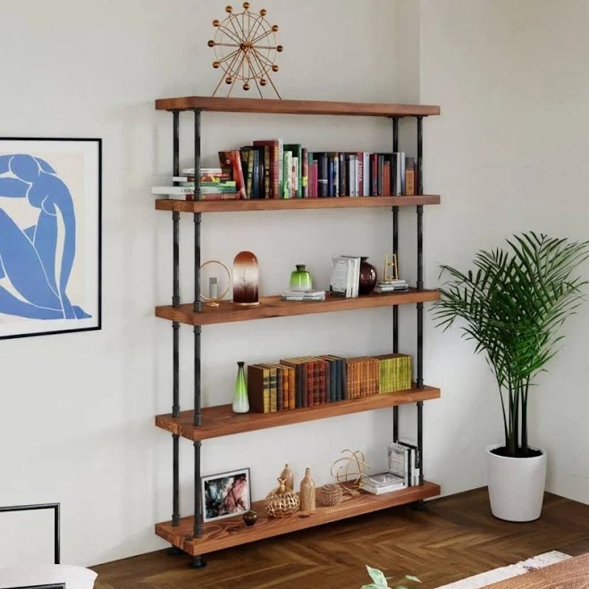 Length 48" Industrial Pipe and Wood Bookcase