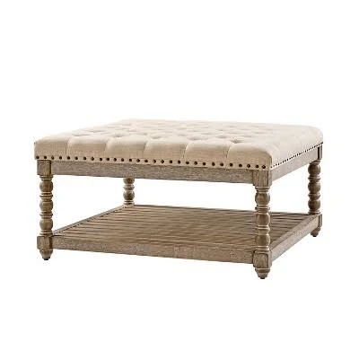 Hulala Home Levi Farmhouse Ottoman with Solid Wood|HULALA