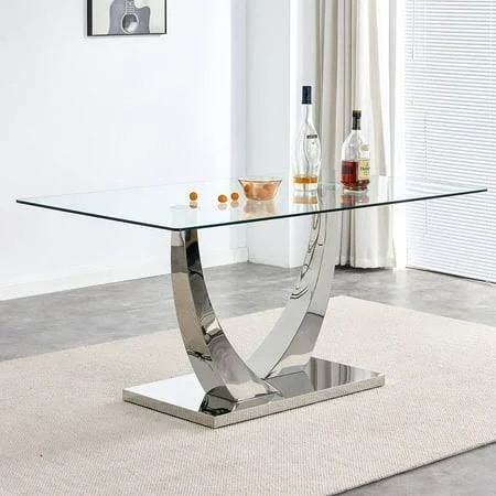 Sumdeal 63" Glass Dining Table