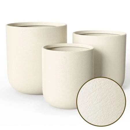 Foukus Set of 3 Round Concrete-like Plastic Planter
