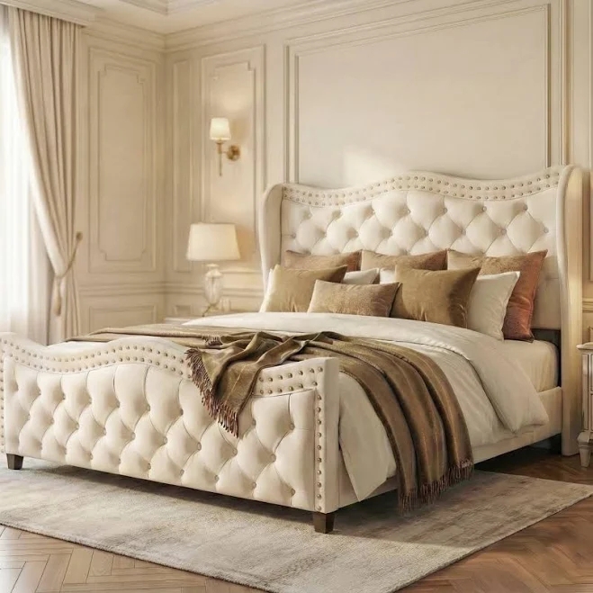 Glam Velvet Wingback Queen Bed House of Hampton