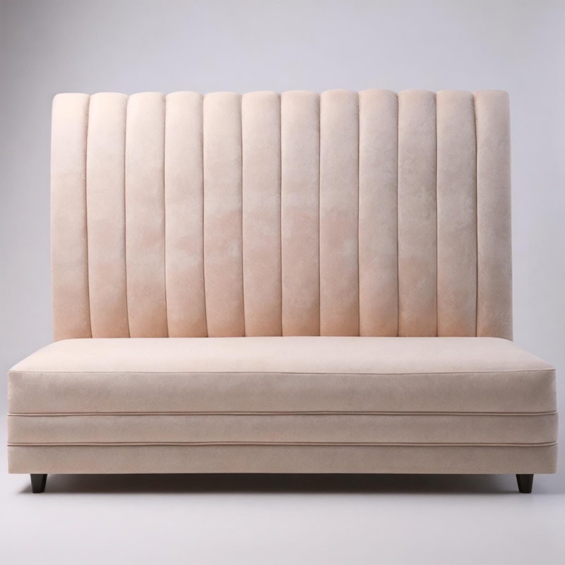 Banquette Bench Extra Tall Channel Tufted Peach Velvet Look