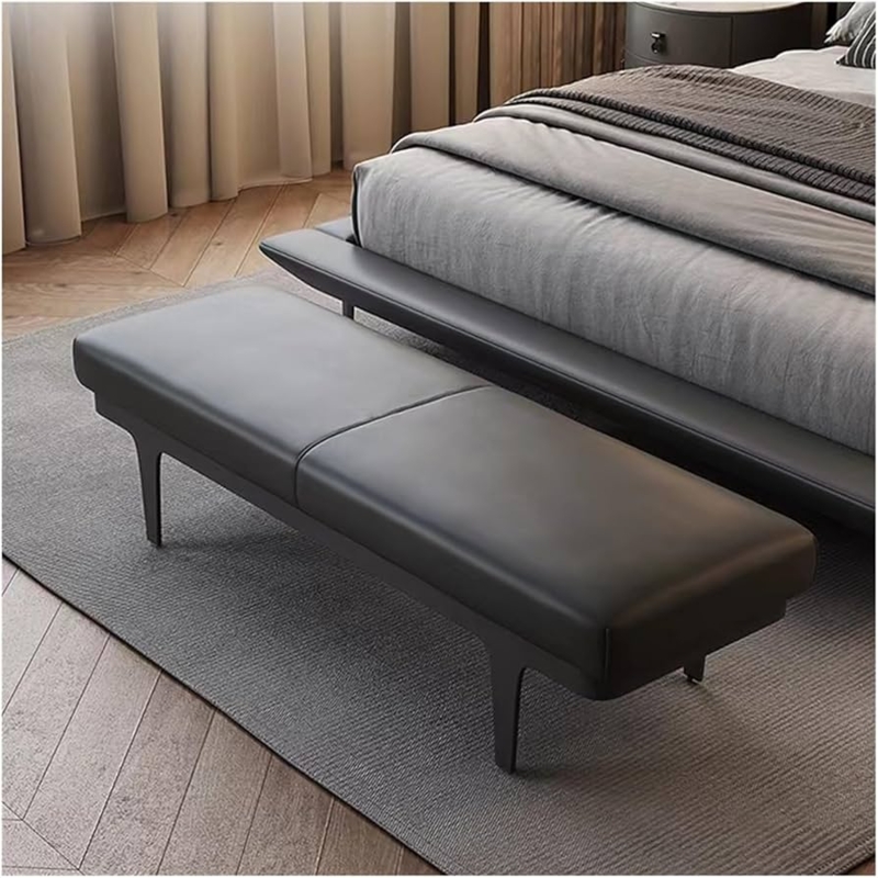 Bedroom Bench, Minimalist Silhouette, Black Leather-Like End of Bed Stool