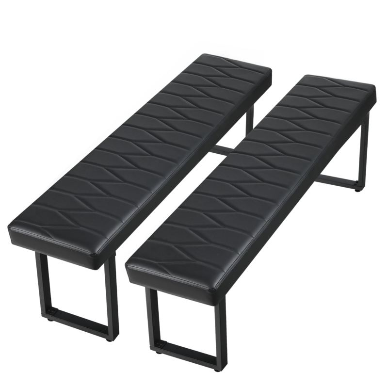Bench Pair Extra Long Geometric Stitching Faux Leather