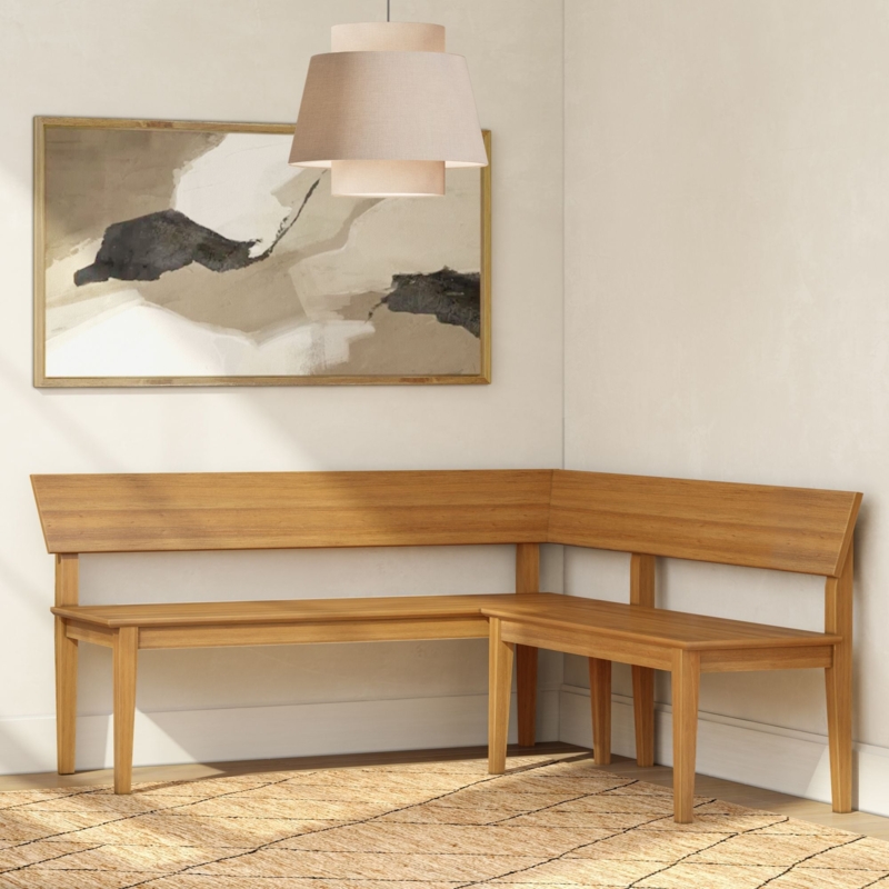 Corner Bench L-Shaped Wood Open High Back Scandinavian