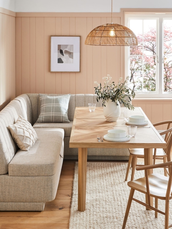 Corner Dining Bench Upholstered Oatmeal L-Shaped Scandi Nook