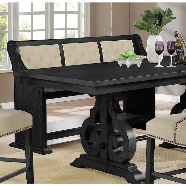 Counter Height Dining Bench Tufted Linen Dark Gray Finish