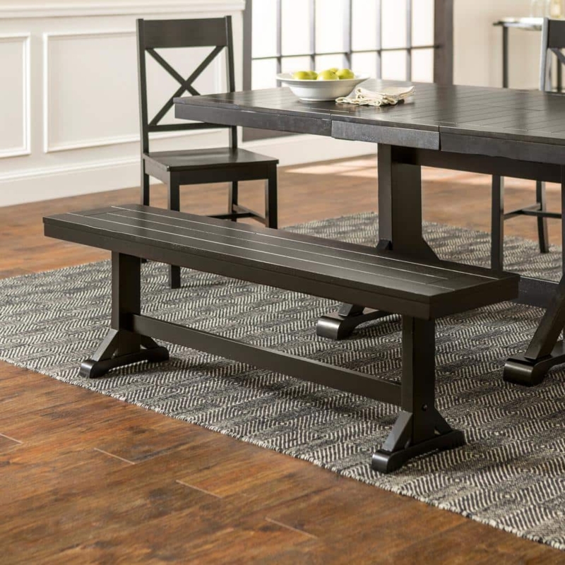 Dining Bench Antique Black Trestle Base Plank Top