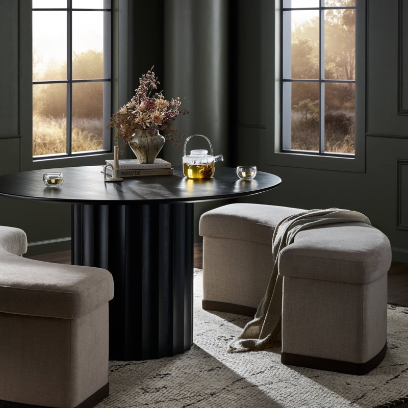 Dining Bench Curved Seat Upholstered Fabric Modern
