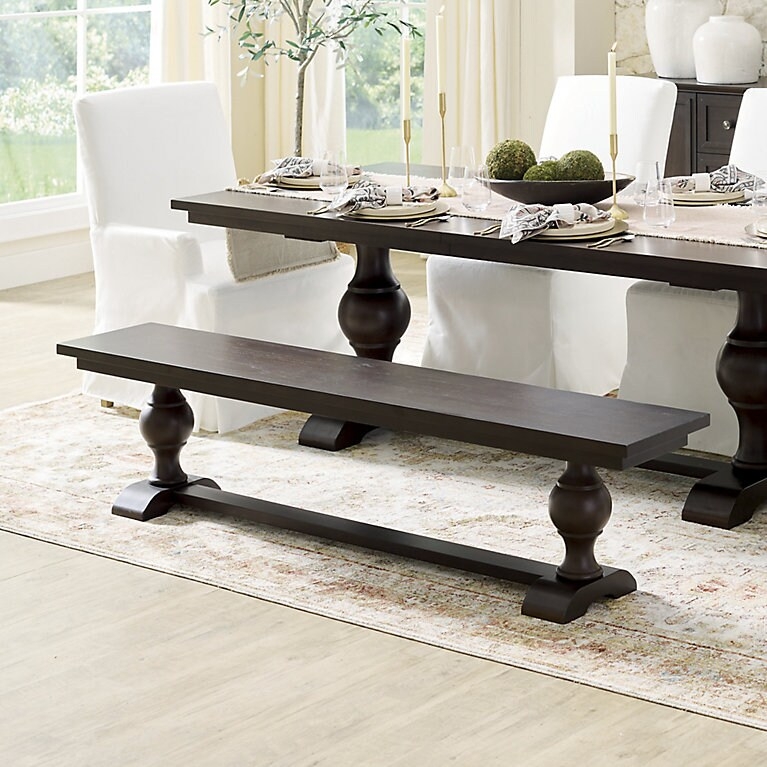 Dining Bench Espresso Finish Chunky Turned Legs