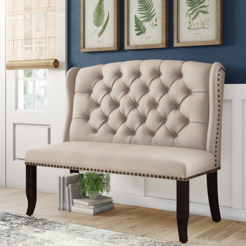 Dining Bench High Wingback Nailhead Trim Diamond Tufted