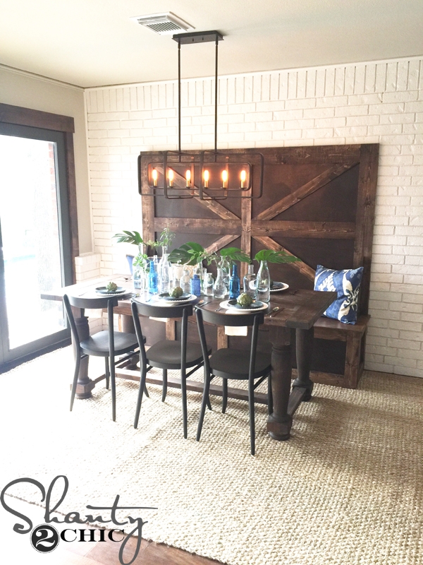 Dining Bench Oversized High Back Dark Wood X-Brace Rustic