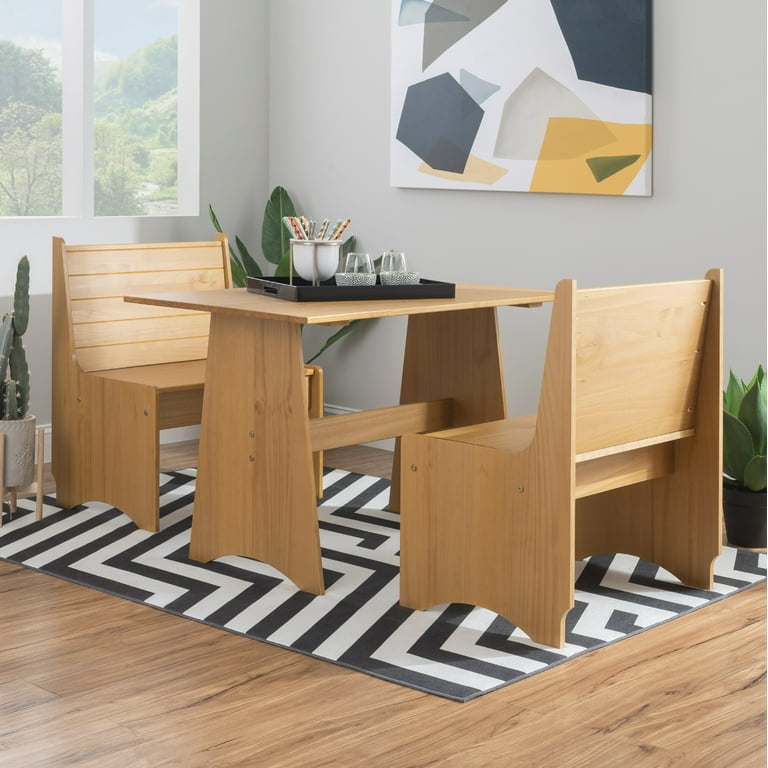 Dining Bench Set High Back Booth Style Honey Wood Finish