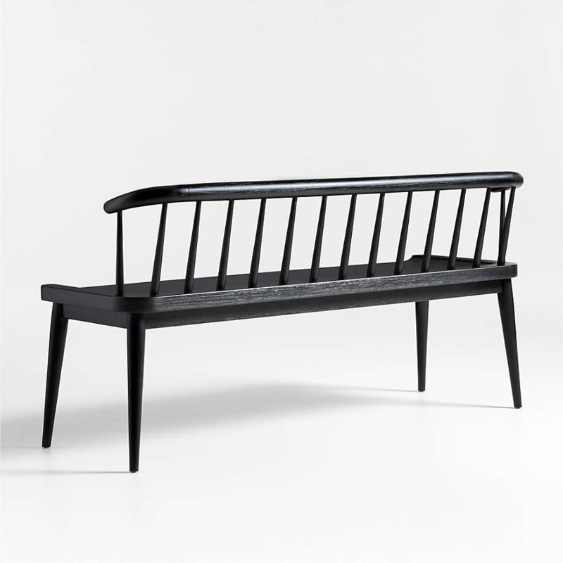 Dining Bench Spindle Back Matte Black Wood Modern Windsor