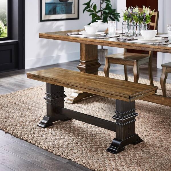 Dining Bench Two-Tone Trestle Base Architectural Detail