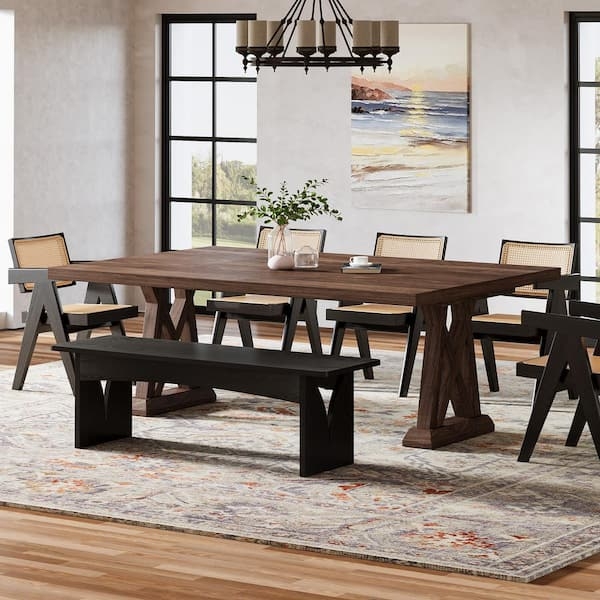 Dining Bench V-Shaped Legs Matte Finish Modern Farmhouse