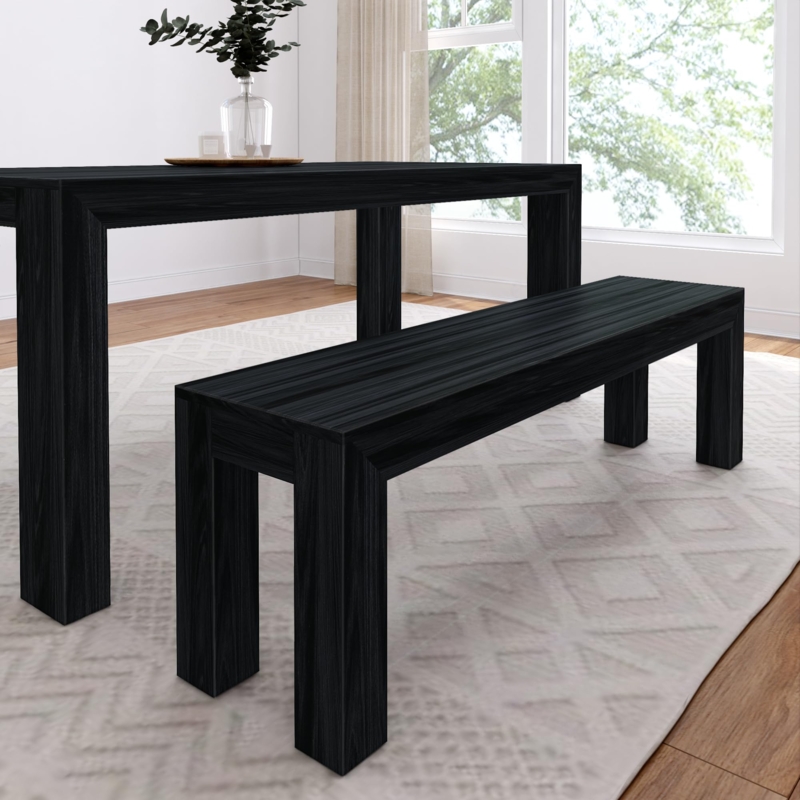 Dining Bench Wirebrushed Finish Block Legs Modern