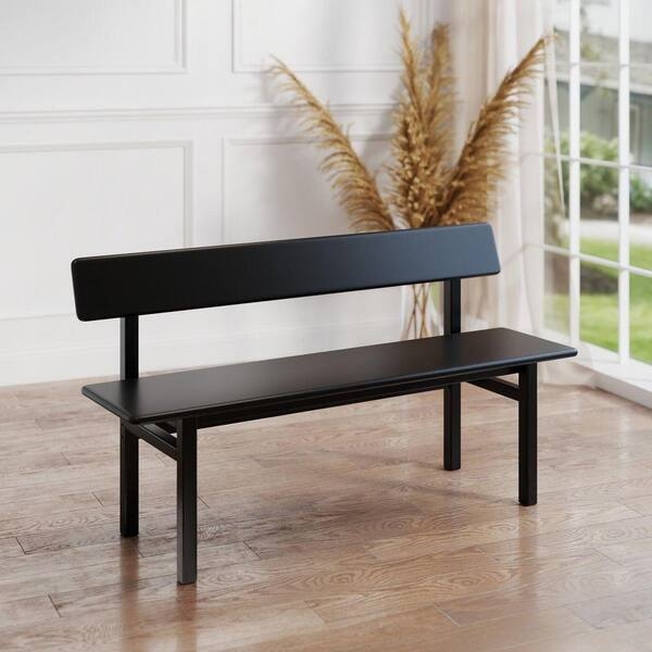 Dining Bench with Backrest Rectangular Panel Matte Black