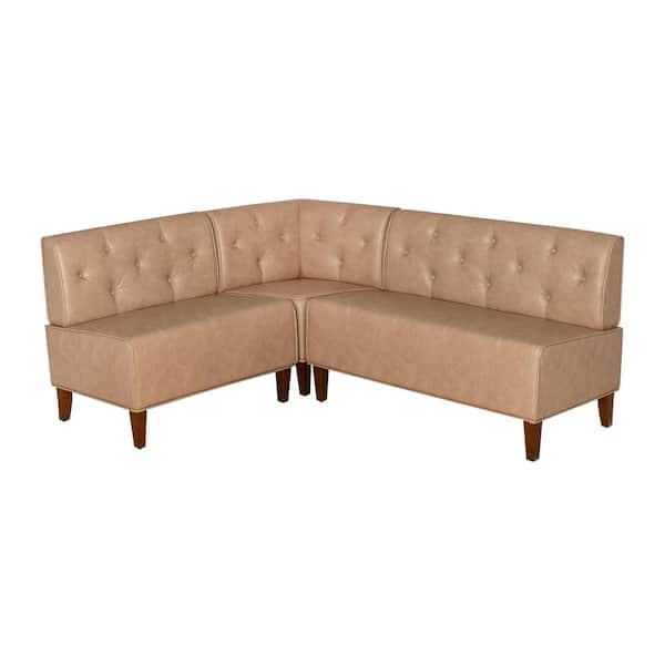 Dining Nook Corner L-Shaped Tan Button Tufted High Back