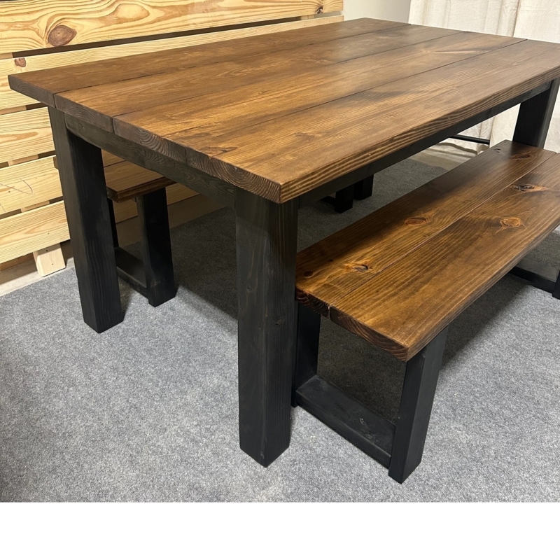Dining Set Chunky Block Legs Provincial Brown Top Farmhouse