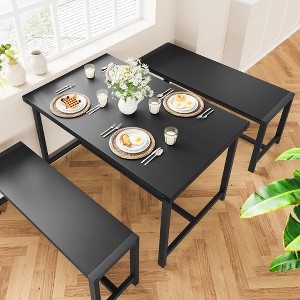 Dining Set Open Metal Frame Wood Toned Tops Industrial