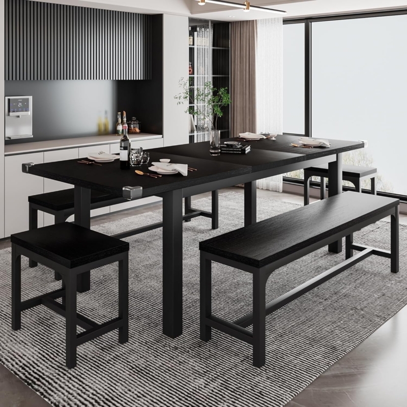 Dining Table Set Extendable Top Metal Corner Accents Industrial