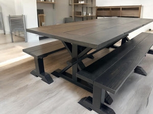 Dining Table Set Trestle Base Matte Charcoal Finish