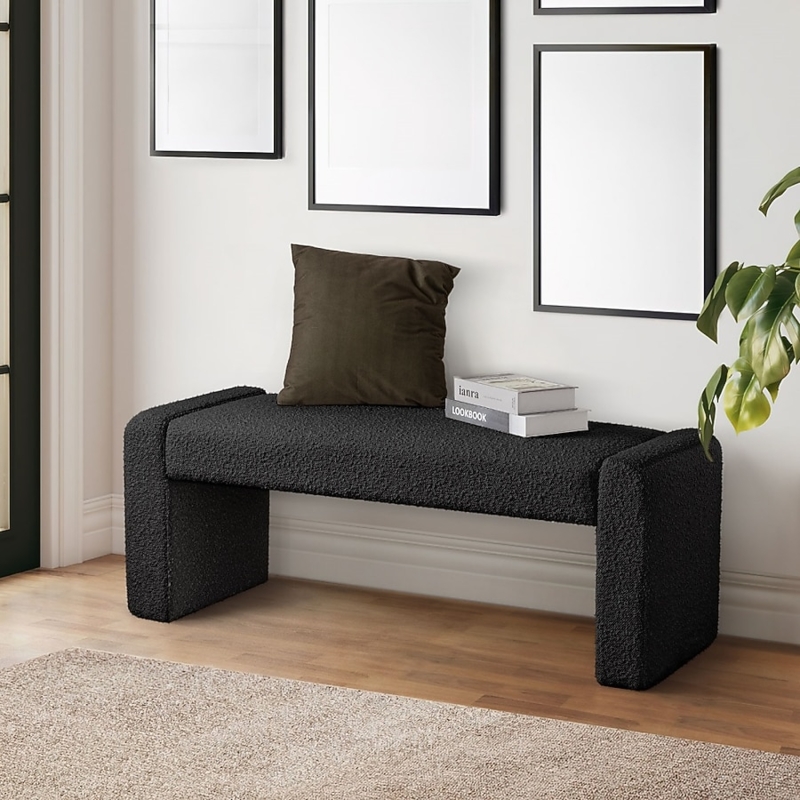 Entryway Bench with Integrated Legs, Boucle Fabric Textured Window Seat
