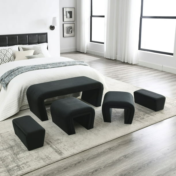 Nesting Bench Five-Piece Set, Velvet U-Shaped Modular Bedroom Seating