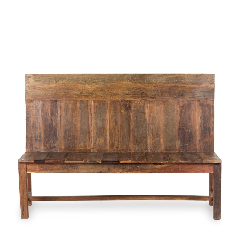 Rustic High Back Bench: Stripped Wood Plank Finish