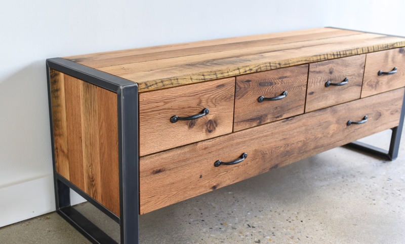 Storage Bench Industrial Style, Five-Drawer Layout, Metal Frame