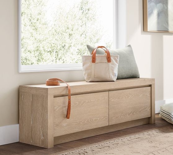Storage Bench Light Oak Handle-Free Front with Low-Profile Silhouette