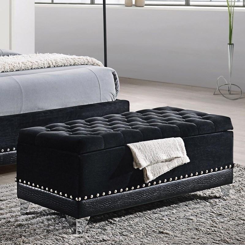 Storage Bench with Crocodile Texture, Velvet & Clear Leg Glam Ottoman