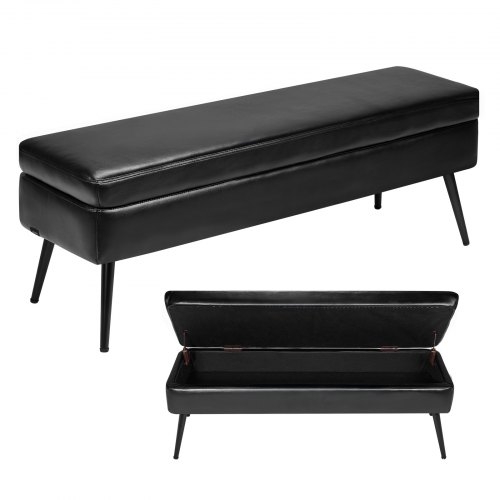 Storage Bench with Deep Compartment, Leather-Like Tapered Leg Shoe Bench