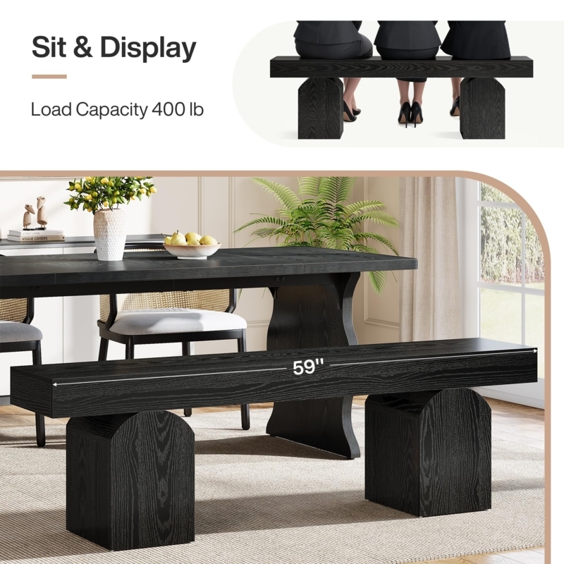 - Tribesigns 59" Dining Bench for 2 to 3, Modern Black Dining  Table Bench with Arched Base, Extra Long Kitchen Seating for Living Room,  Entryway - Table Benches