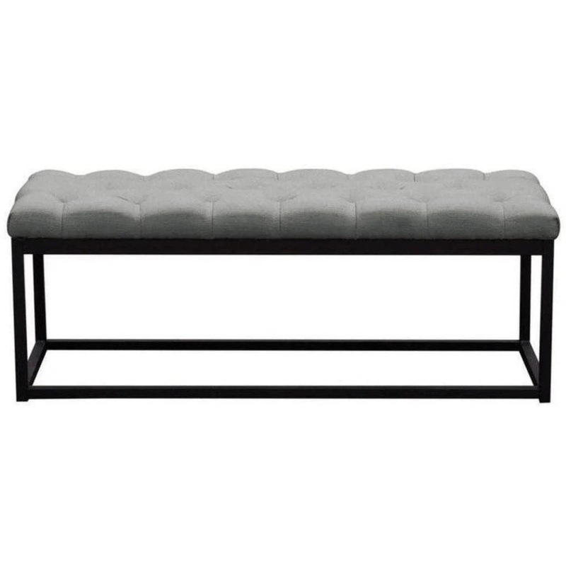 Upholstered Bench Grey Diamond Tufting Matte Black X-Frame