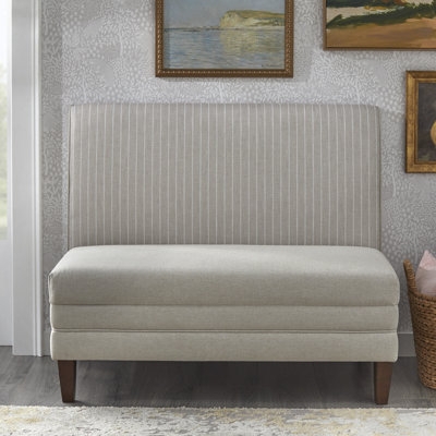 Upholstered Bench High Striped Back Tiered Seat Coastal