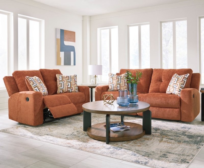 2-Piece Reclining Living Room Set in Textured Spice Orange